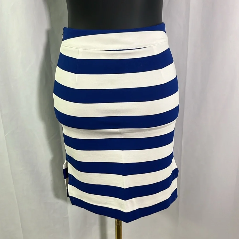 NWT Banana Republic Royal Blue & White Striped Ponte Knit Side Slit Pencil Skirt - Picture 5 of 16